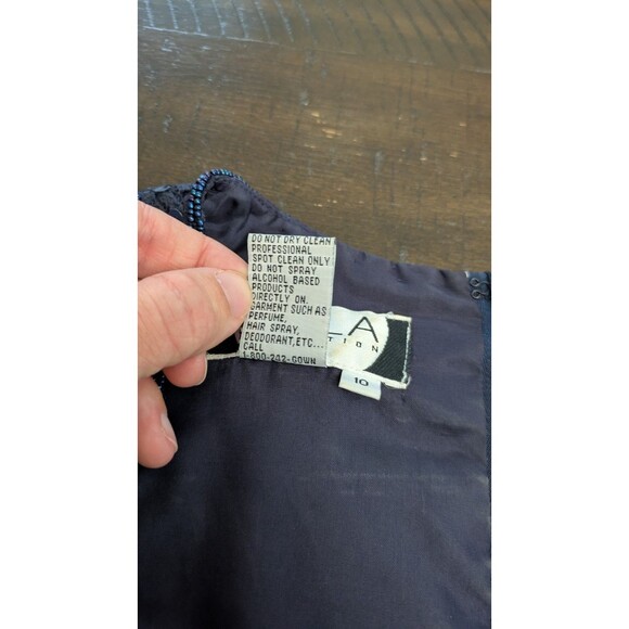 Scala Womens Gown Size 10 Formal Navy Blue Beaded Sequin Event Wedding Lace Mesh - Picture 11 of 14